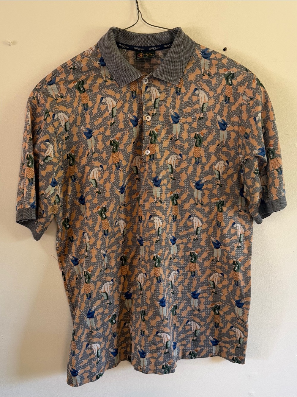 Bobby Jones Vintage Beige Golf Patterned Polo and Multicolor Motif